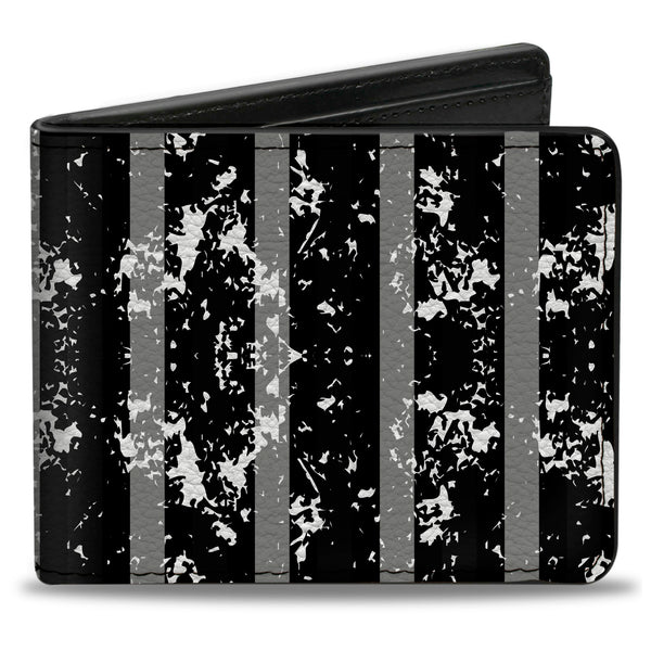 Buckle-Down Bi-Fold Wallet - Vertical Stripes White Black Gray