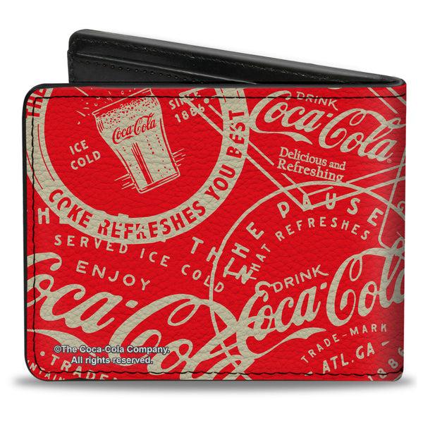 Buckle-Down Bi-Fold Wallet - Vintage Coca-Cola Coke Icons And Ad Logos Red/White