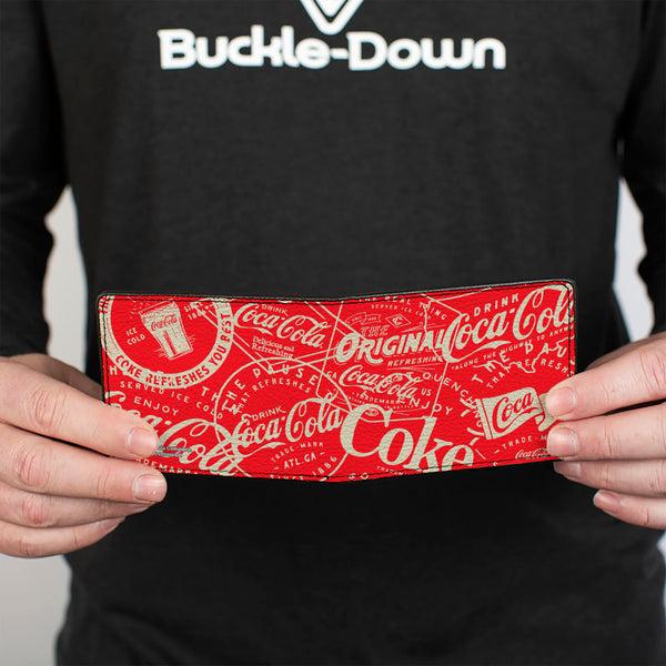 Buckle-Down Bi-Fold Wallet - Vintage Coca-Cola Coke Icons And Ad Logos Red/White