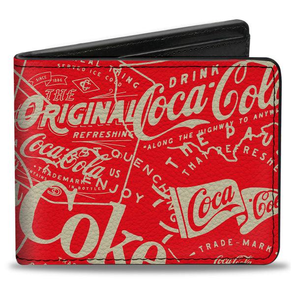 Buckle-Down Bi-Fold Wallet - Vintage Coca-Cola Coke Icons and Ad Logos Red/White