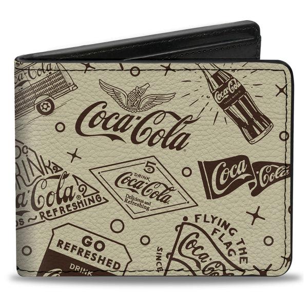 Buckle-Down Bi-Fold Wallet - Vintage Coca-Cola HAVE A COKE AND SMILE Icons Collage Beige/Brown