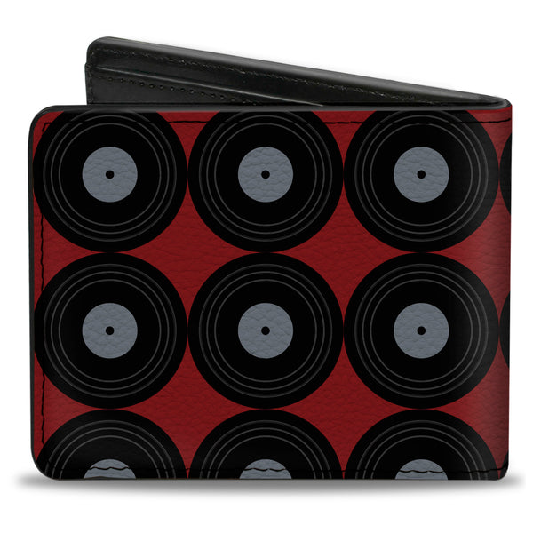 Buckle-Down Bi-Fold Wallet - Vinyl Records 2-Stripe Red Black Gray