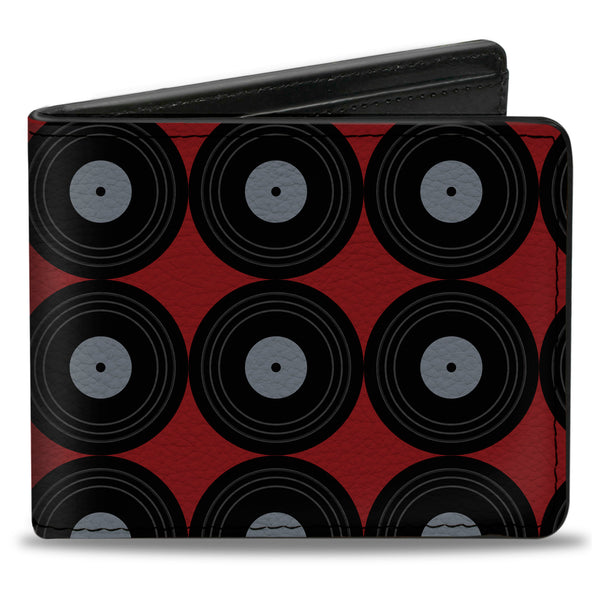 Buckle-Down Bi-Fold Wallet - Vinyl Records 2-Stripe Red Black Gray