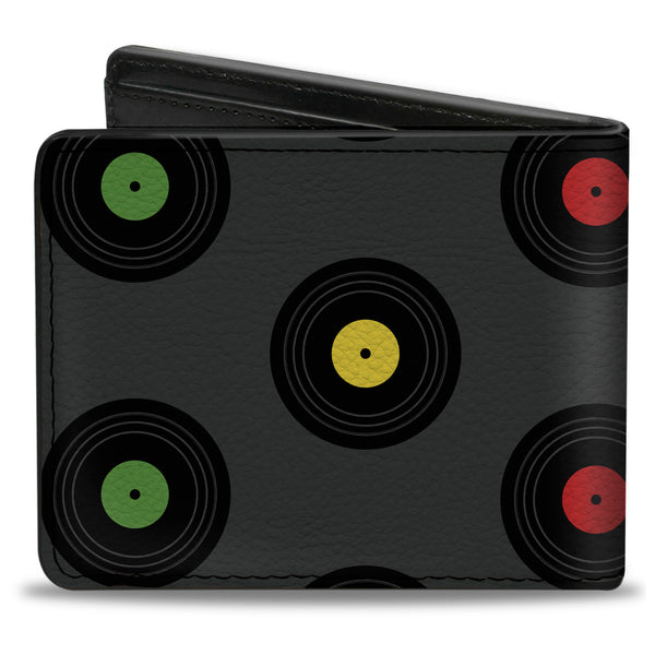Buckle-Down Bi-Fold Wallet - Vinyl Records Gray Black Mutli Color