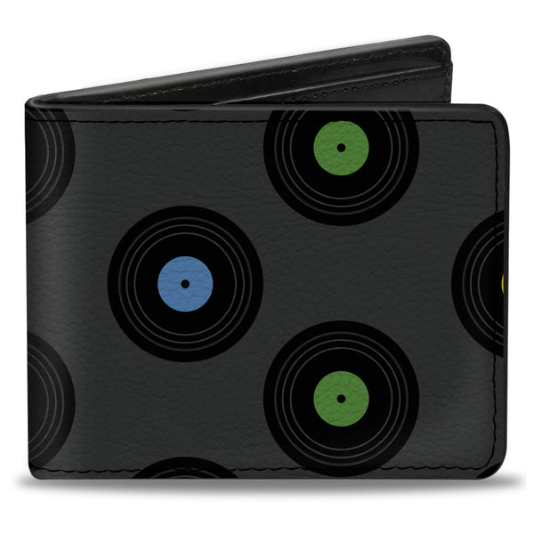 Buckle-Down Bi-Fold Wallet - Vinyl Records Gray Black Mutli Color