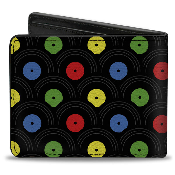 Buckle-Down Bi-Fold Wallet - Vinyl Records Stacked Black Gray Multi Color