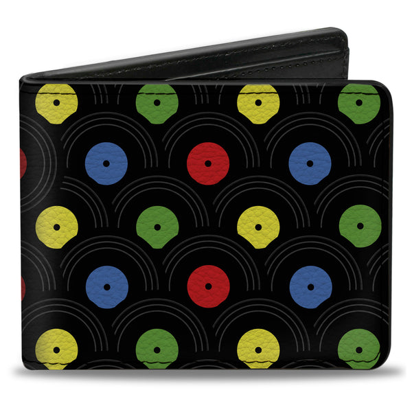 Buckle-Down Bi-Fold Wallet - Vinyl Records Stacked Black Gray Multi Color