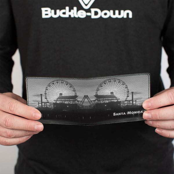 Buckle-Down Bi-Fold Wallet - Vivid SANTA MONICA Pier Skyline Grays White