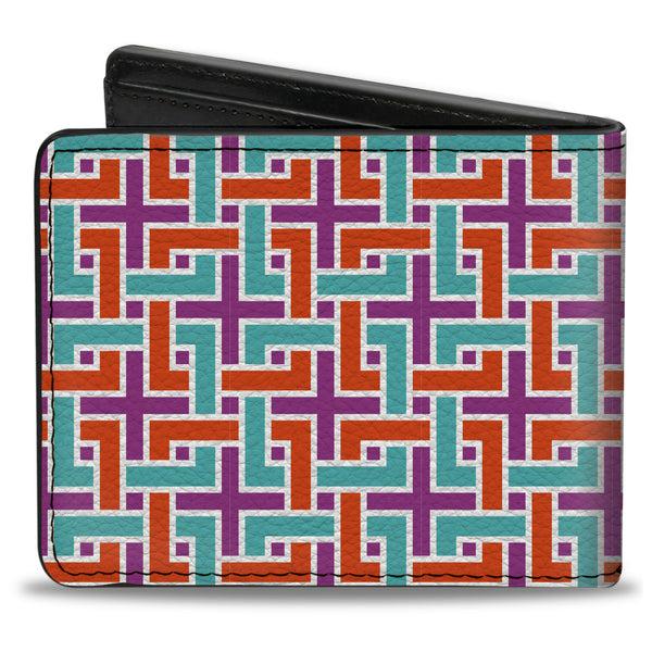 Buckle-Down Bi-Fold Wallet - Weave CLOSE-UP White Pink Orange Aqua