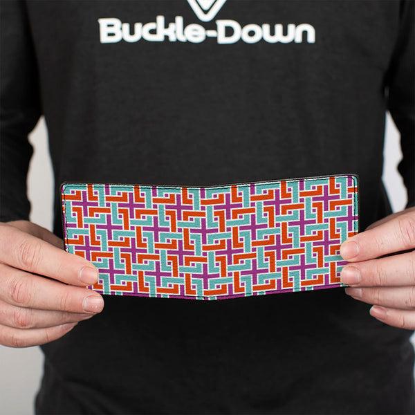 Buckle-Down Bi-Fold Wallet - Weave CLOSE-UP White Pink Orange Aqua