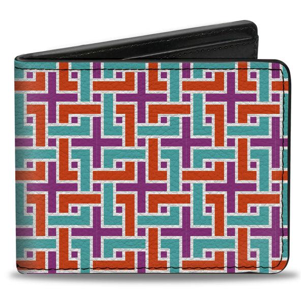 Buckle-Down Bi-Fold Wallet - Weave CLOSE-UP White Pink Orange Aqua