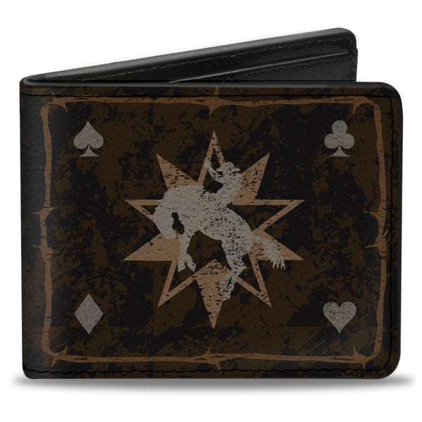 Buckle-Down Bi-Fold Wallet - Western NO GUTS NO GLORY Skull and Crossbones Browns Gray