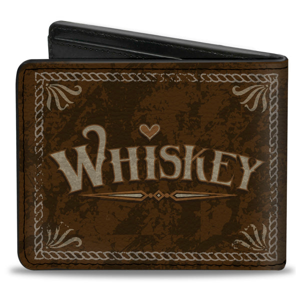 Buckle-Down Bi-Fold Wallet - Western WHISKEY Heart Repeat Browns Tan