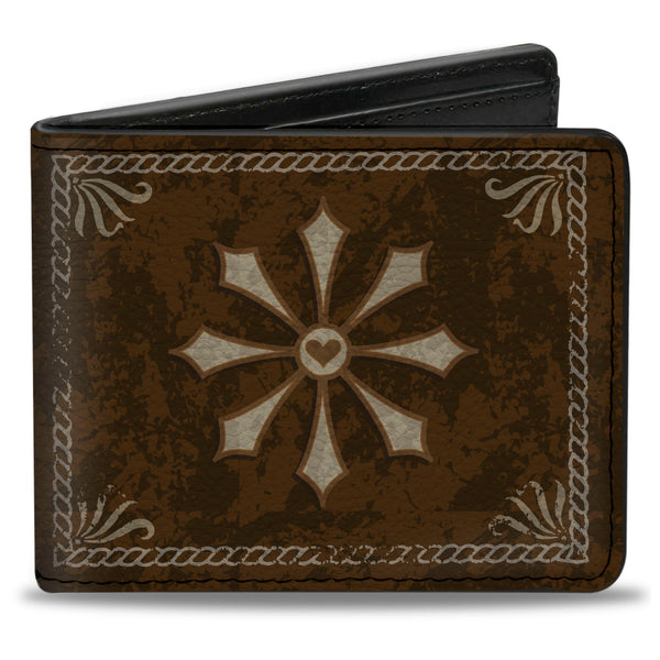 Buckle-Down Bi-Fold Wallet - Western WHISKEY Heart Repeat Browns Tan