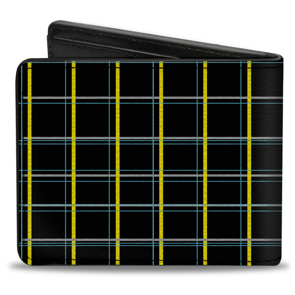Buckle-Down Bi-Fold Wallet - Wire Grid Black Turquoise Yellow