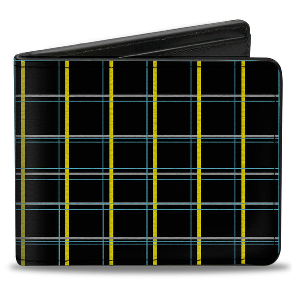 Buckle-Down Bi-Fold Wallet - Wire Grid Black Turquoise Yellow