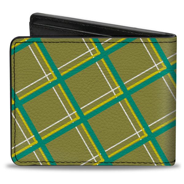 Buckle-Down Bi-Fold Wallet - Wire Grid Tan Green Yellow