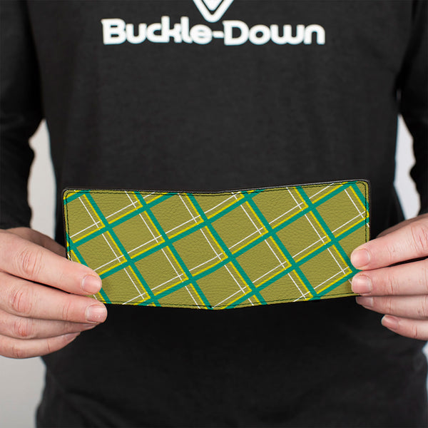 Buckle-Down Bi-Fold Wallet - Wire Grid Tan Green Yellow