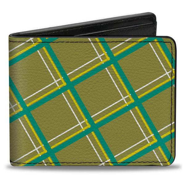 Buckle-Down Bi-Fold Wallet - Wire Grid Tan Green Yellow