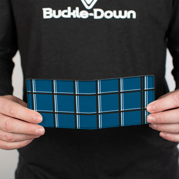 Buckle-Down Bi-Fold Wallet - Wire Grid Turquoise Gray White