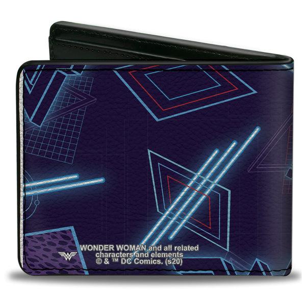 Buckle-Down Bi-Fold Wallet - Wonder Woman 1984 Logo 80's Neon Blues Purples Reds