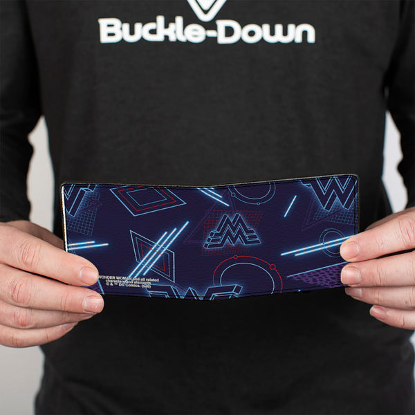 Buckle-Down Bi-Fold Wallet - Wonder Woman 1984 Logo 80's Neon Blues Purples Reds