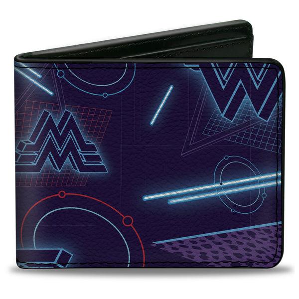Buckle-Down Bi-Fold Wallet - Wonder Woman 1984 Logo 80's Neon Blues Purples Reds