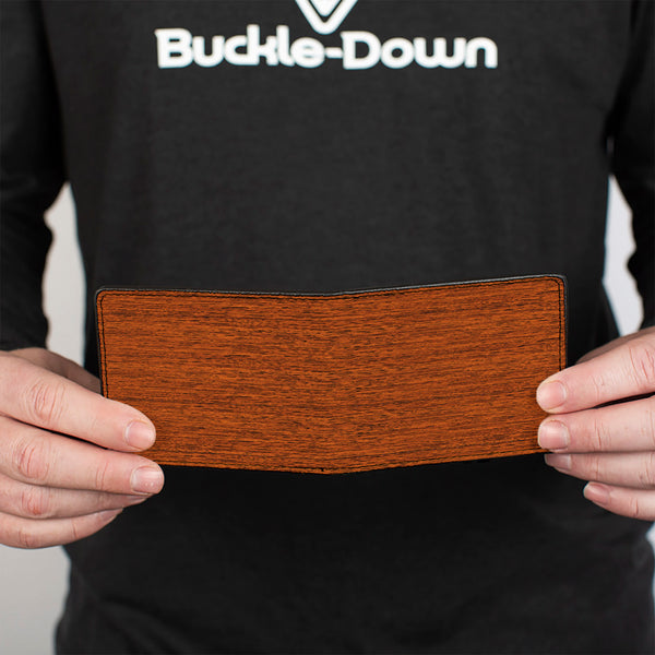 Buckle-Down Bi-Fold Wallet - Wood Grain2 Horizontal Reddish Brown