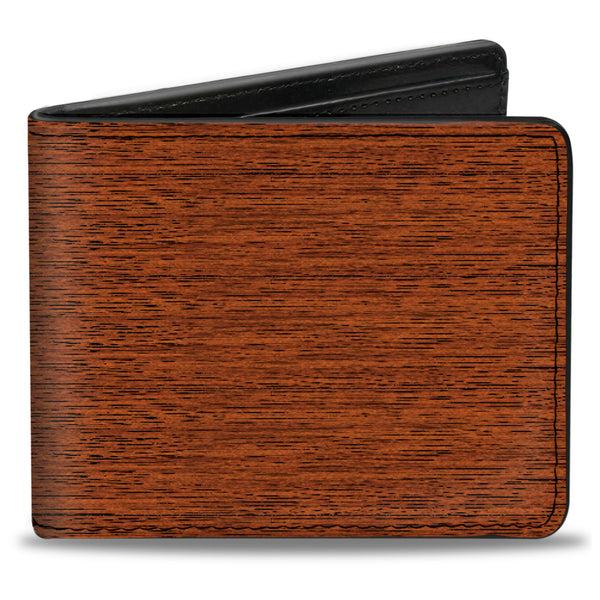 Buckle-Down Bi-Fold Wallet - Wood Grain2 Horizontal Reddish Brown