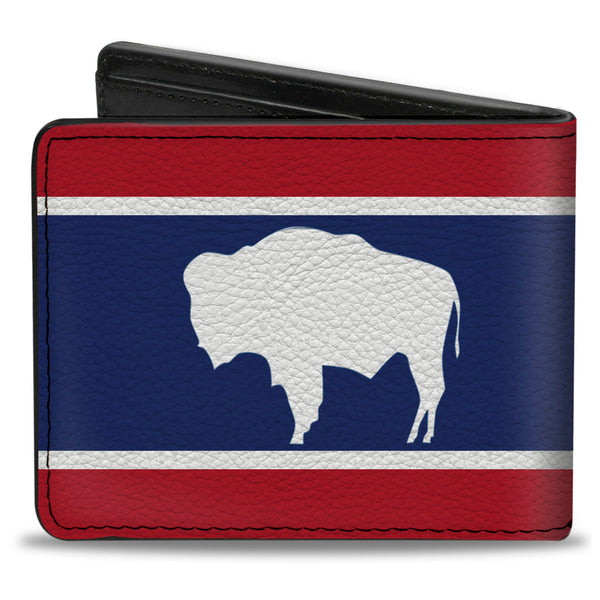 Buckle-Down Bi-Fold Wallet - Wyoming Flags Bison Silhouette