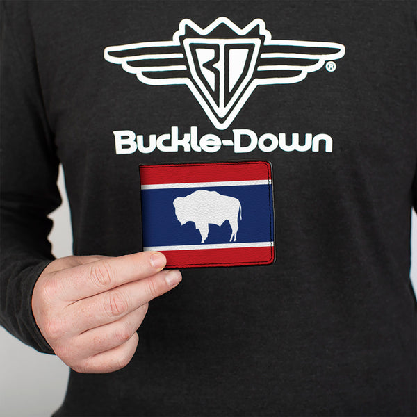Buckle-Down Bi-Fold Wallet - Wyoming Flags Bison Silhouette