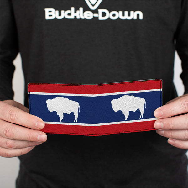 Buckle-Down Bi-Fold Wallet - Wyoming Flags Bison Silhouette