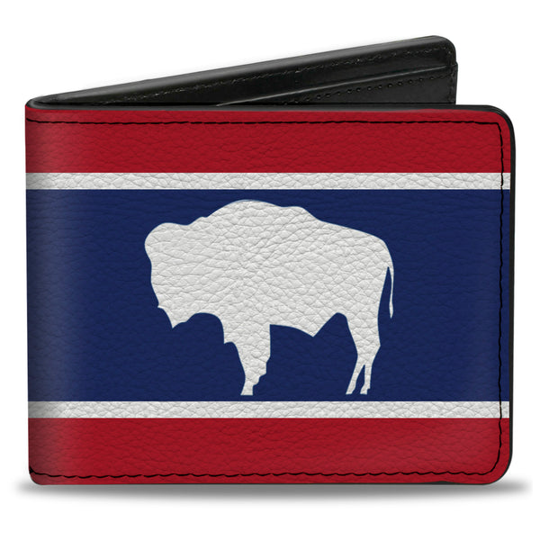 Buckle-Down Bi-Fold Wallet - Wyoming Flags Bison Silhouette