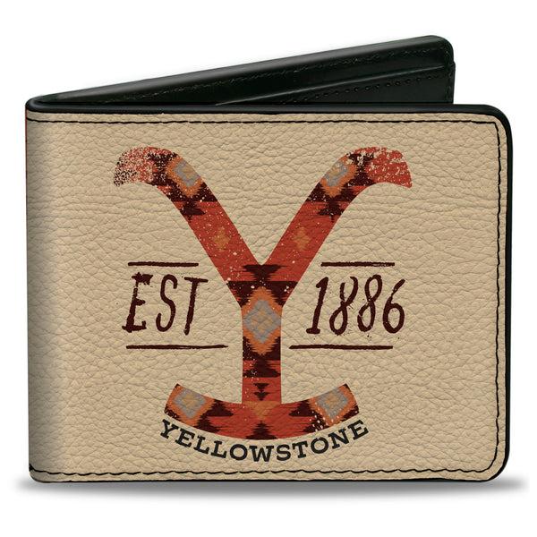 Buckle-Down Bi-Fold Wallet - Yellowstone Dutton Ranch EST 1886 and Native American Pattern Multi Color/Beige