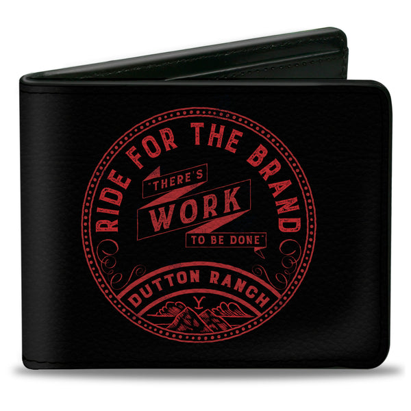 Buckle-Down Bi-Fold Wallet - Yellowstone RIDE FOR THE BRAND DUTTON RANCH Logo Black/Red
