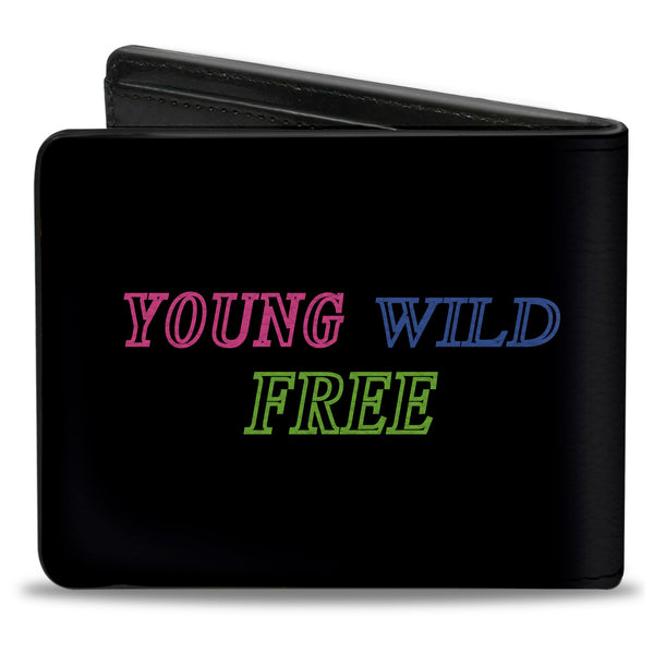 Buckle-Down Bi-Fold Wallet - YOUNG WILD AND FREE Outline Black Multi Neon