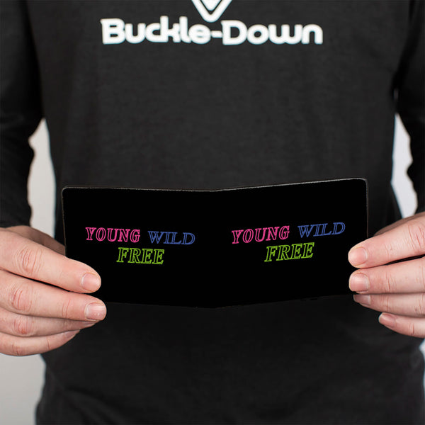 Buckle-Down Bi-Fold Wallet - YOUNG WILD AND FREE Outline Black Multi Neon