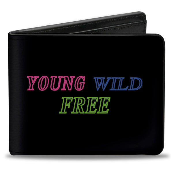Buckle-Down Bi-Fold Wallet - YOUNG WILD AND FREE Outline Black Multi Neon