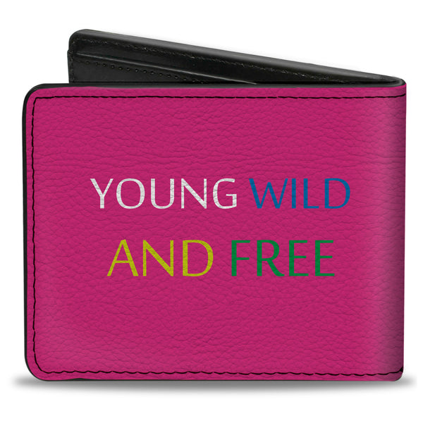 Buckle-Down Bi-Fold Wallet - YOUNG WILD AND FREE Pink White Blue Yellow Green
