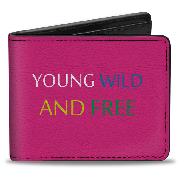 Buckle-Down Bi-Fold Wallet - YOUNG WILD AND FREE Pink White Blue Yellow Green