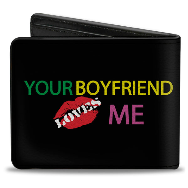 Buckle-Down Bi-Fold Wallet - YOUR BOYFRIEND LOVES ME W Kiss Black Neon