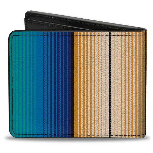 Buckle-Down Bi-Fold Wallet - Zarape6 Vertical Stripe Gold Blues Black Red