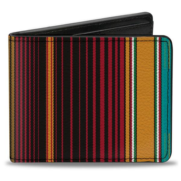 Buckle-Down Bi-Fold Wallet - Zarape6 Vertical Stripe Gold Blues Black Red