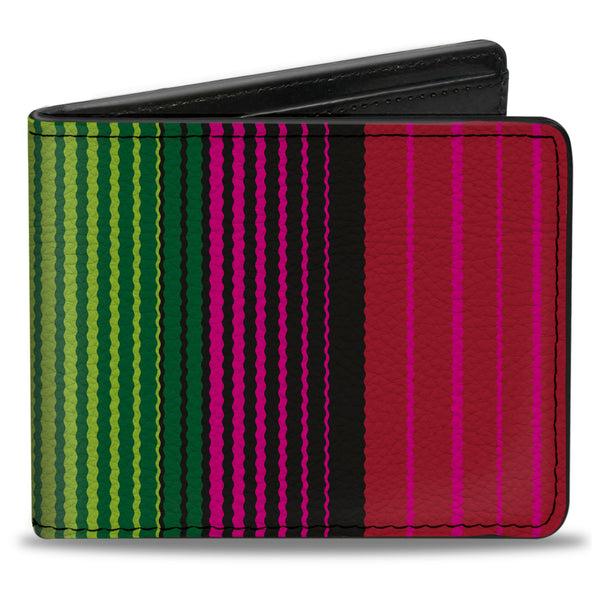 Buckle-Down Bi-Fold Wallet - Zarape7 Vertical Pinks Blues Greens Black