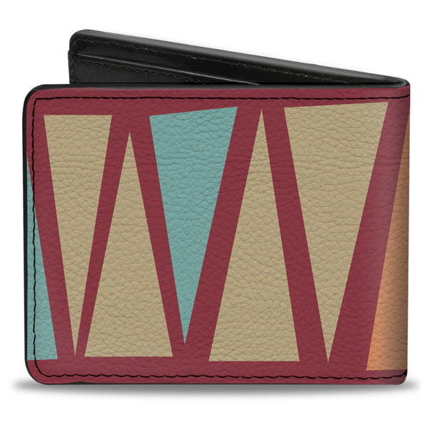 Buckle-Down Bi-Fold Wallet - Zig Zag Doodle Red Tan Blues Orange