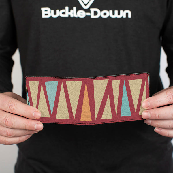 Buckle-Down Bi-Fold Wallet - Zig Zag Doodle Red Tan Blues Orange