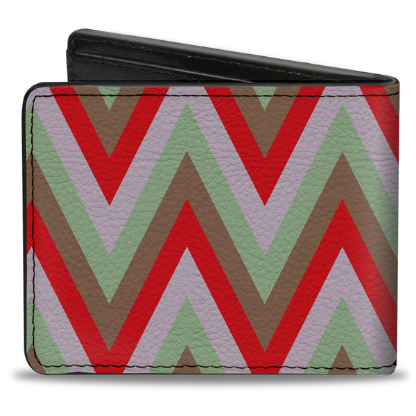 Buckle-Down Bi-Fold Wallet - Zig Zag White Tan Gray Red