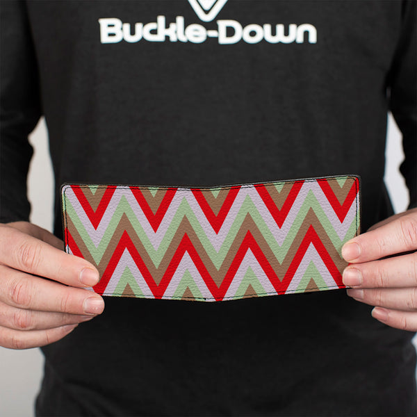 Buckle-Down Bi-Fold Wallet - Zig Zag White Tan Gray Red