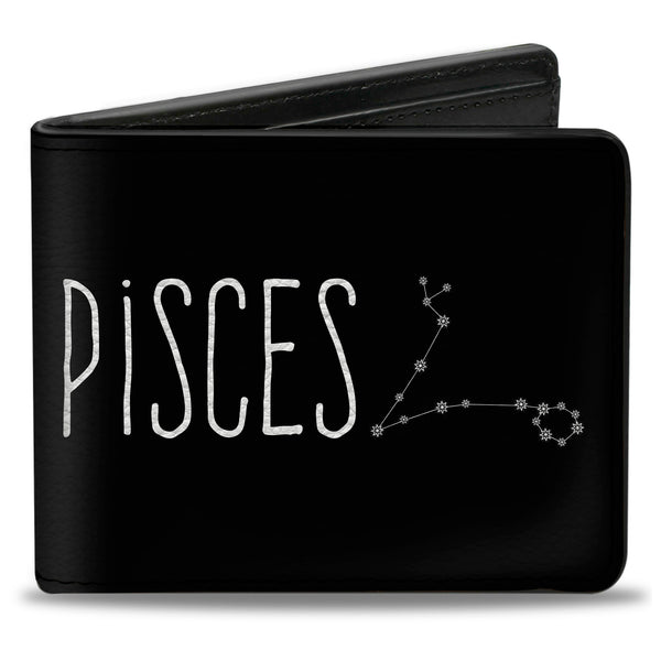 Buckle-Down Bi-Fold Wallet - Zodiac PISCES Constellation Black White