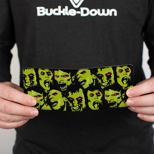 Buckle-Down Bi-Fold Wallet - Zombie Expressions Black Green Red